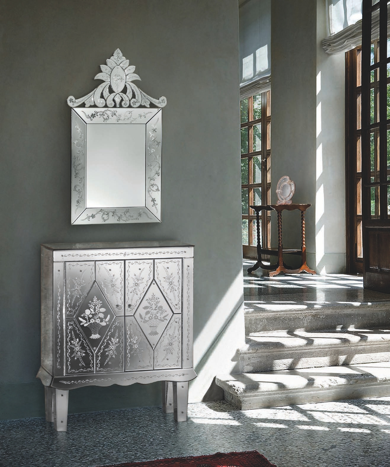 Ornate custom Venetian mirror for London townhouse