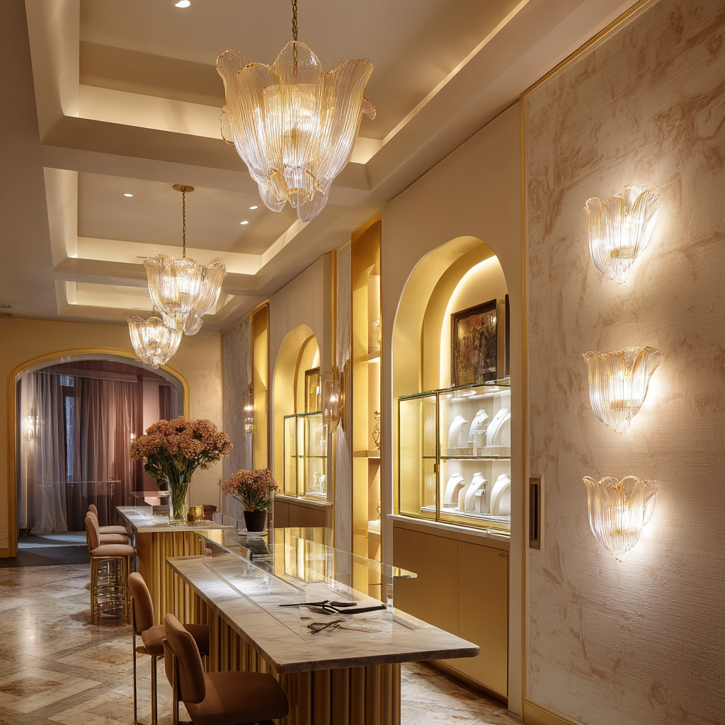 Luxury retail boutique with Murano glass fixtures